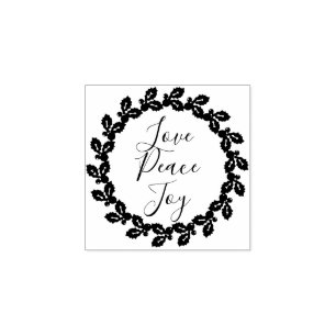 Love Peace Joy Inspirational Quote Christmas Holly Rubber Stamp