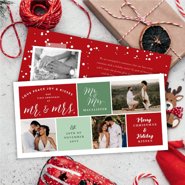 Love Peace Joy Kisses Colour Blocks 3 Photo Collag Holiday Card (Creator Uploaded)