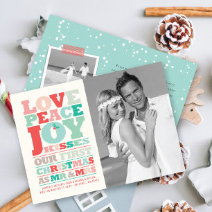 Love Peace Joy Kisses Colour Typography Christmas Holiday Card