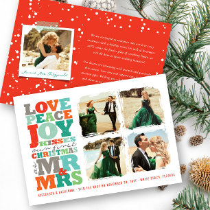 Love Peace Joy Kisses Mr & Mrs 1st Christmas Photo Holiday Card