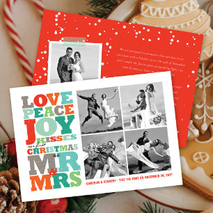 Love Peace Joy Kisses Mr & Mrs 1st Christmas Photo Holiday Card