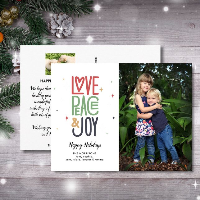 Love Peace Joy Modern Typography 2 Photo Holiday P Postcard (Creator Uploaded)