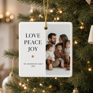 Love Peace Joy Personalised Family Photo Christmas Ceramic Ornament