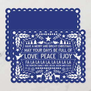 Love Peace, Joy Pick Blue Christmas Holiday Card