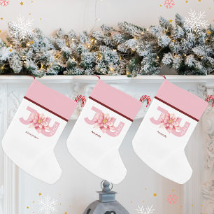 Love Peace Joy Pink Poinsettia Christmas Small Christmas Stocking