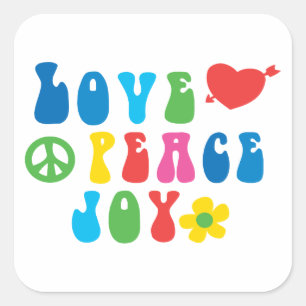 Love Peace Joy Square Stickers, Glossy Sticker