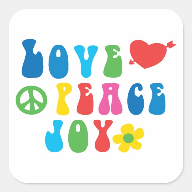 Love Peace Joy Square Stickers, Glossy Sticker (Front)