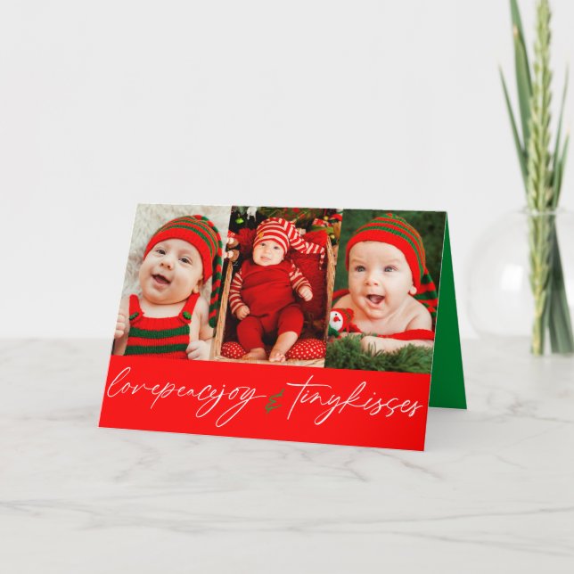 Love Peace Joy Tiny Kisses Baby's 1st Christmas Holiday Card (Front)