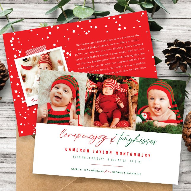 Love Peace Joy Tiny Kisses Baby's 1st Christmas Holiday Card (Creator Uploaded)