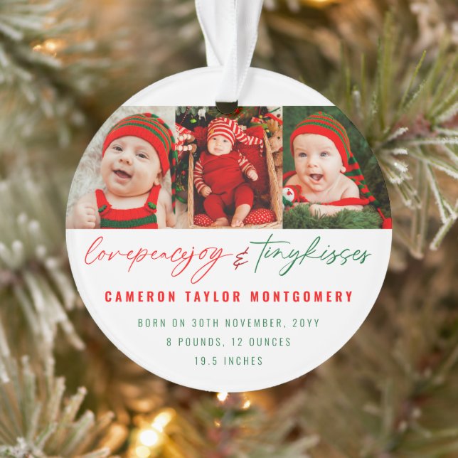 Love Peace Joy & Tiny Kisses Baby's 1st Christmas Ornament (Tree)