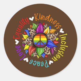 Love Peace Kindness Equality Inclusion Peace Sign Classic Round Sticker