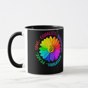 Love Peace Kindness Inclusion Peace Sign Daisy Mug