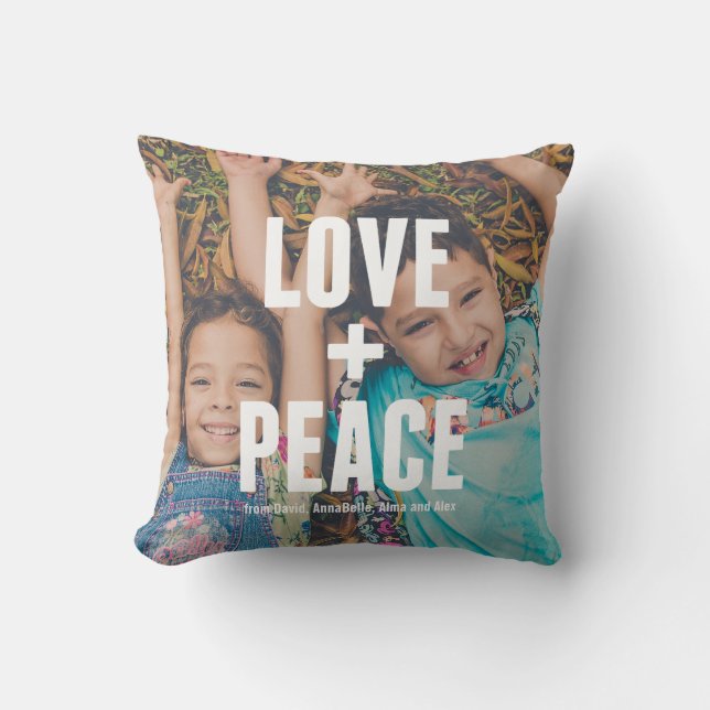 Love + Peace Modern Minimal Photo Typography Cushion (Front)