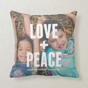 Love + Peace Modern Minimal Photo Typography Cushion