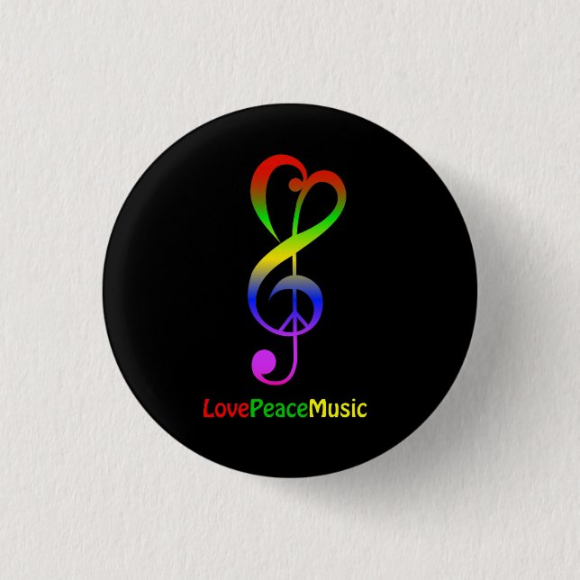 Love peace music hippie treble clef 3 cm round badge (Front)