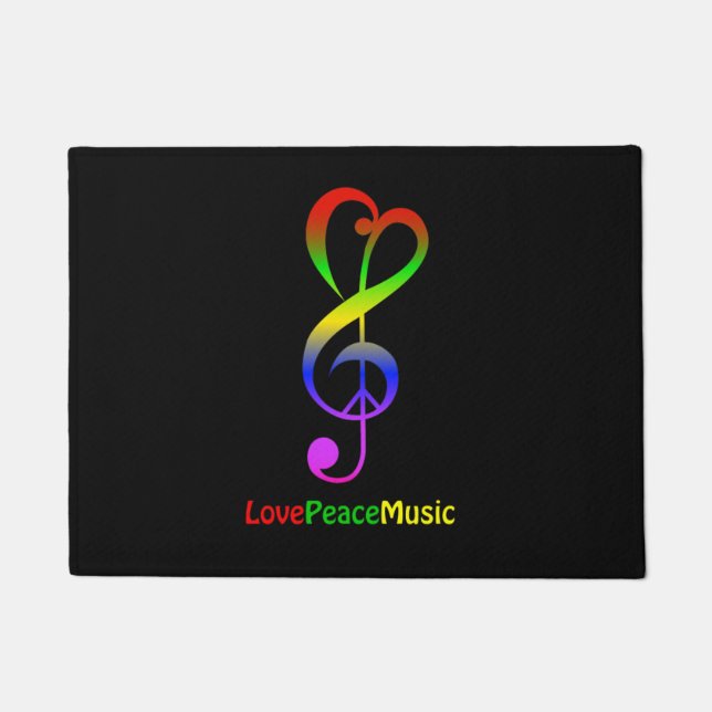 Love peace music hippie treble clef doormat (Front)