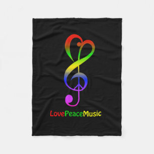 Love peace music hippie treble clef fleece blanket