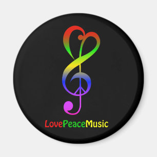 Love peace music hippie treble clef magnet
