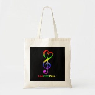 Love peace music hippie treble clef tote bag