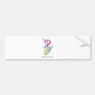 Love Peace Music Splatter swirls flowers birds Bumper Sticker