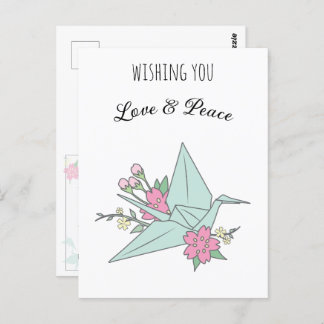 "Love & Peace" Origami Crane Postcard