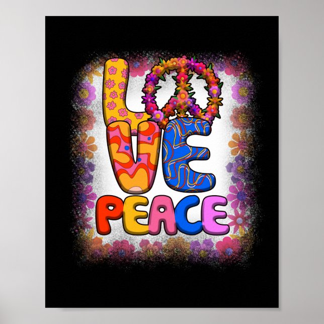 Love Peace Retro 60s & 70s Floral Hippie Peace Poster (Front)