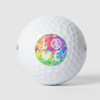 Love Peace Sign Heart Fun Pastel Rainbow Tie Dye Golf Balls