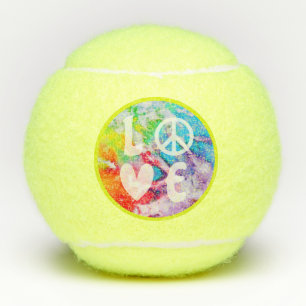 Love Peace Sign Heart Watercolor Rainbow Tie Dye Tennis Balls