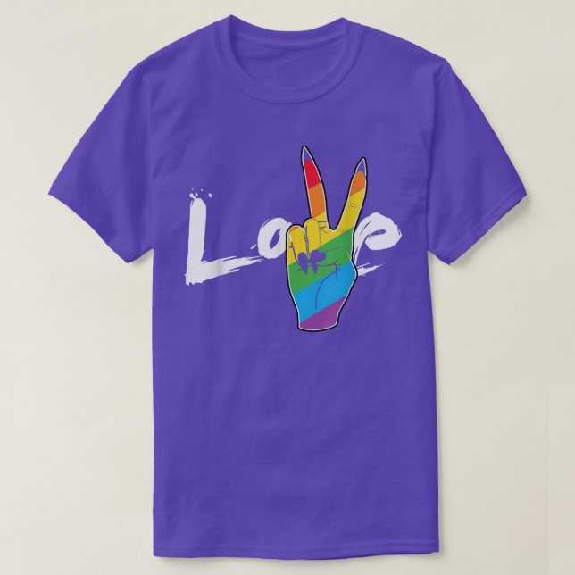 Love Peace Sign Rainbow Lesbian LGBT Parade Gay Pr T-Shirt (Design Front)