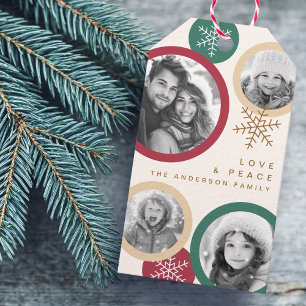 Love peace snowflakes colorful photo holiday gift tags