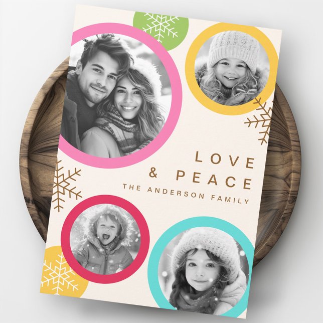 Love peace snowflakes colourful photo holiday card (Love peace snowflakes colorful photo holiday card)