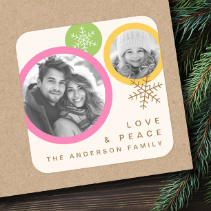 Love peace snowflakes colourful photo holiday square sticker