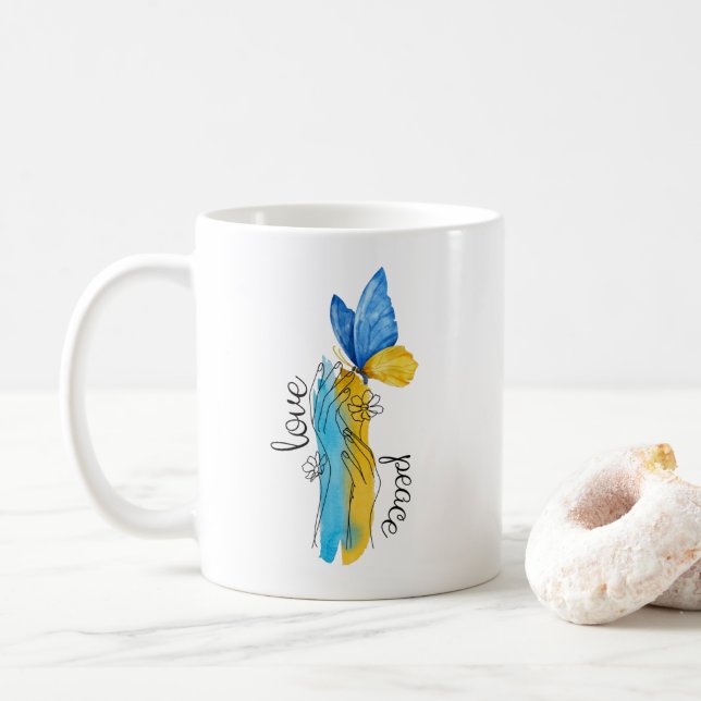 Love, Peace Ukraine Coffee Mug (With Donut)