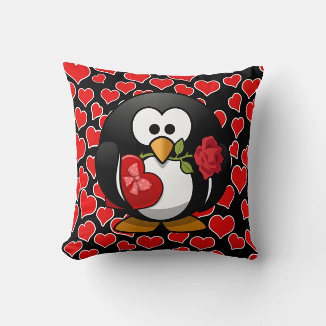 Love Penguin With Valentine Gifts Cushion (Front)