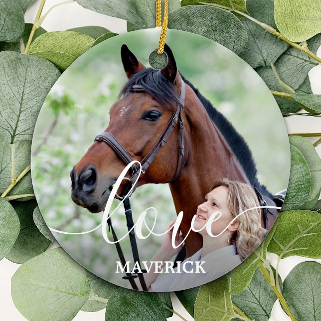 Love Personalised 2 Photo Horse Lover  Ceramic Ornament (Creator Uploaded)