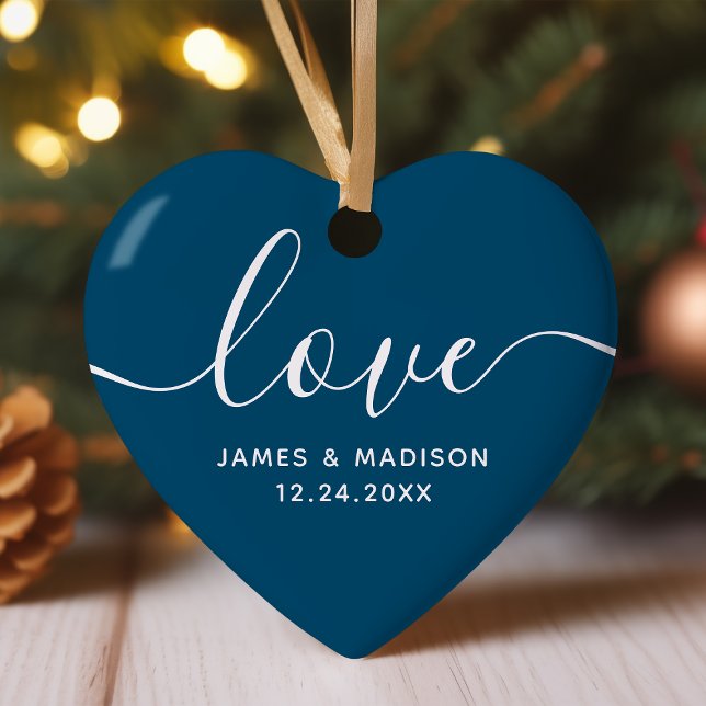 Love Personalised Couples Navy Photo Ornament (Creator Uploaded)
