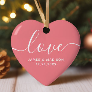 Love Personalised Couples Pink Photo Ornament
