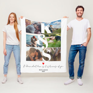 LOVE Personalised Custom Photo Collage Couple Fleece Blanket