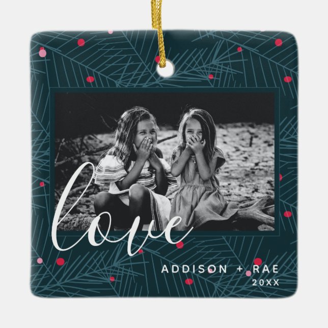 Love Personalised Holiday Photo Christmas Gift Ceramic Ornament (Front)