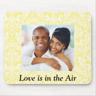 Love Personalised Photo Yellow Damask Mousepad