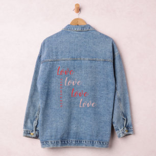 Love Personalised Pink and Red Typography Denim Jacket