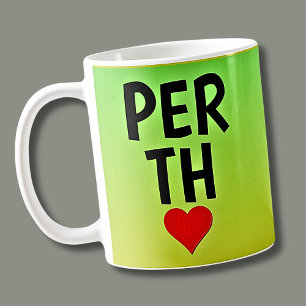 Love PERTH (or your text) Heart on Green Gold Coffee Mug