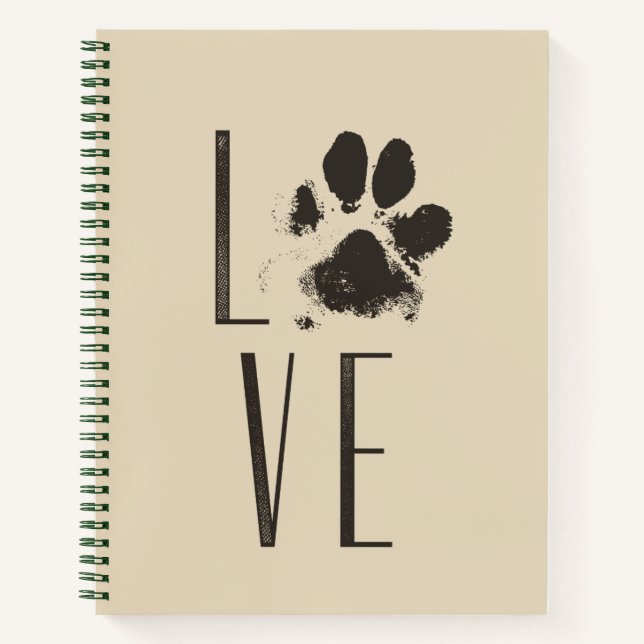 Love Pet Paw Print Brown Grunge Typography Notebook (Front)