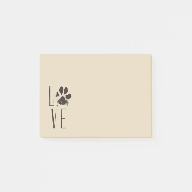 Love Pet Paw Print Brown Grunge Typography Post-it Notes (Front)
