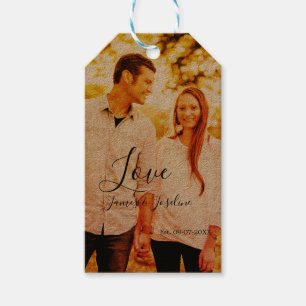 Love photo add name est. Date year wedding couple Gift Tags