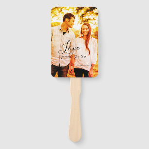 Love photo add name est. Date year wedding couple Hand Fan