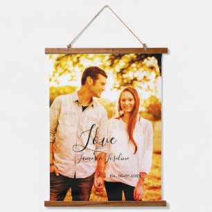 Love photo add name est. Date year wedding couple Hanging Tapestry
