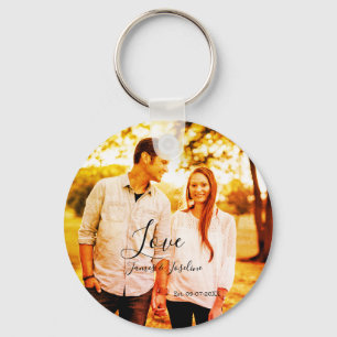 Love photo add name est. Date year wedding couple Key Ring
