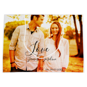 Love photo add name est. Date year wedding couple Large Gift Bag