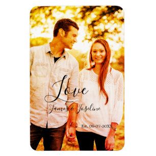Love photo add name est. Date year wedding couple  Magnet